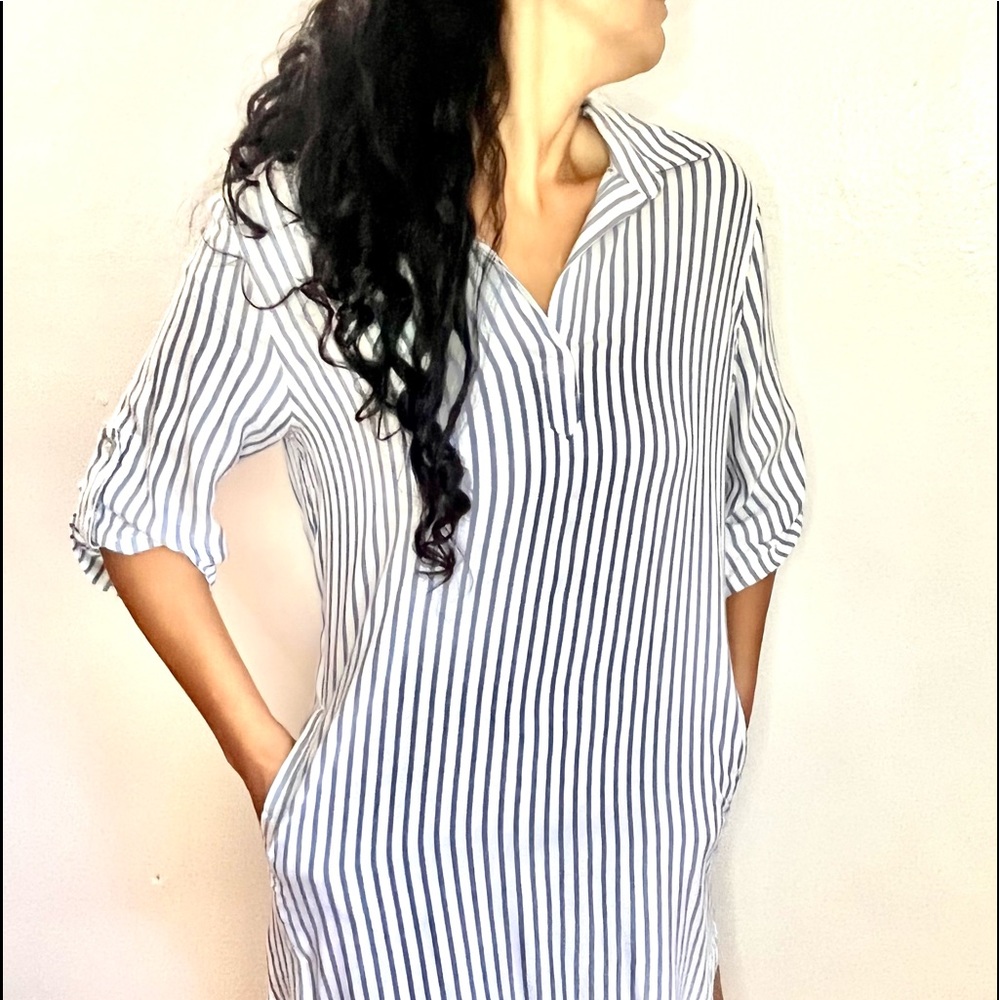 . White and blue beach cover-up / mini dress